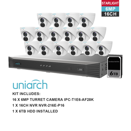 Uniarch K61616T 6MP 16CH Kit with 16 x Turret Cameras