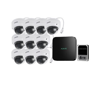 Ajax 16CH Black NVR Vivotek AI 5MP Fixed Dome Kit - KIT-AJAX-AI-5MP16106D-B