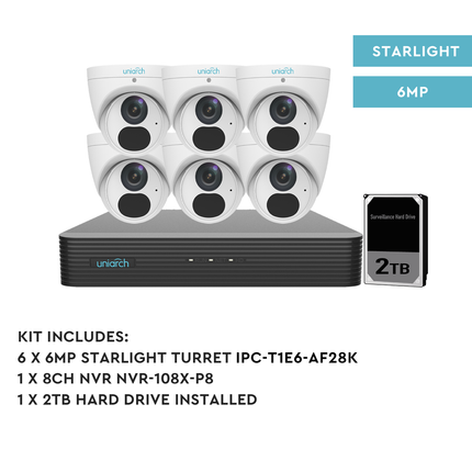 Uniarch 6086T2T 6MP 8CH Kit with 6 x Turret Cameras