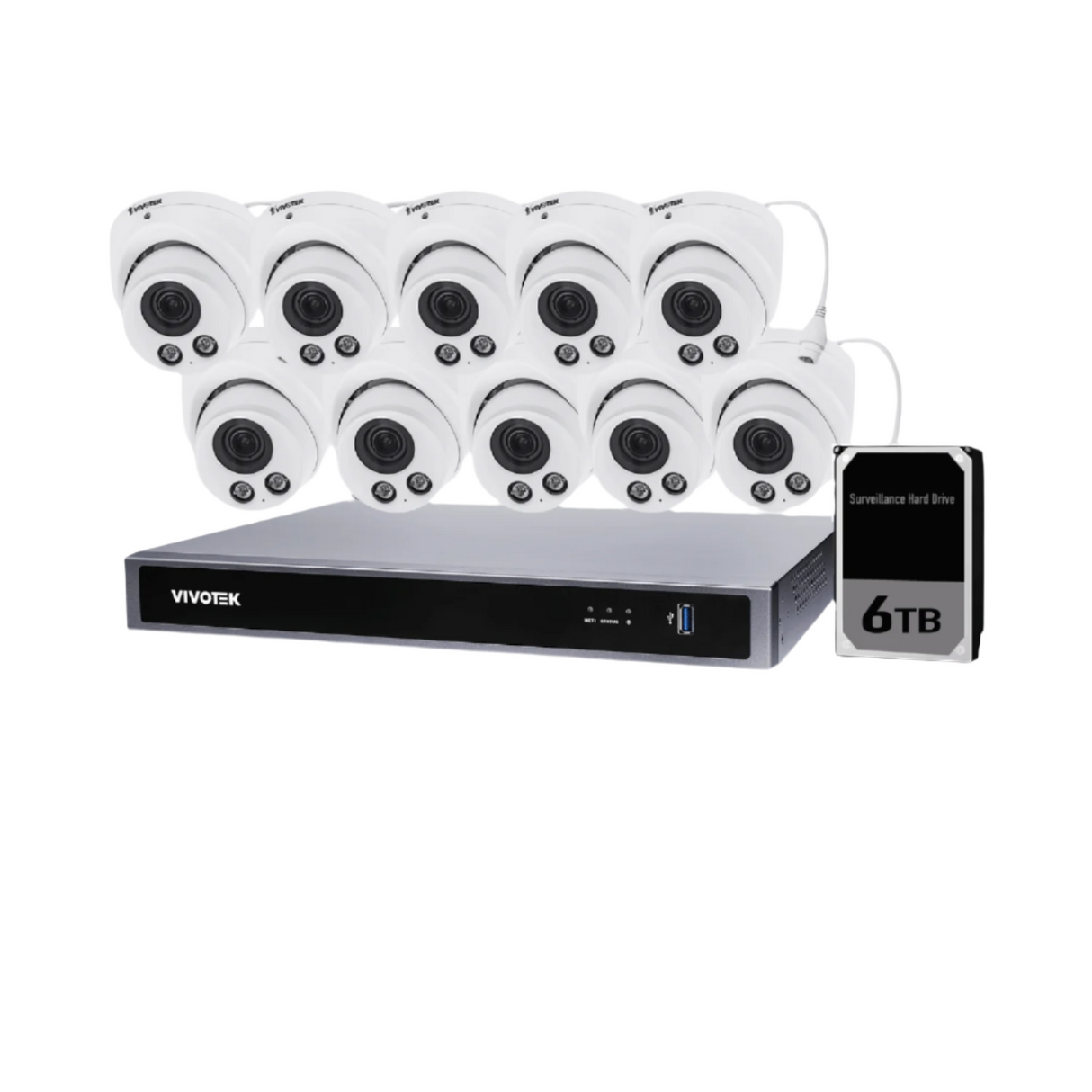 Vivotek 10 Camera Kit: 10x 5MP Dome, IK10, 16CH AI NVR, 6TB HDD