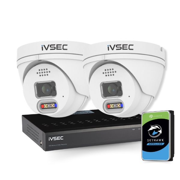 IVSEC Security Kit: 2x 8MP Adv. Deter Turret, SONY Sensor, 4CH NVR, HDD