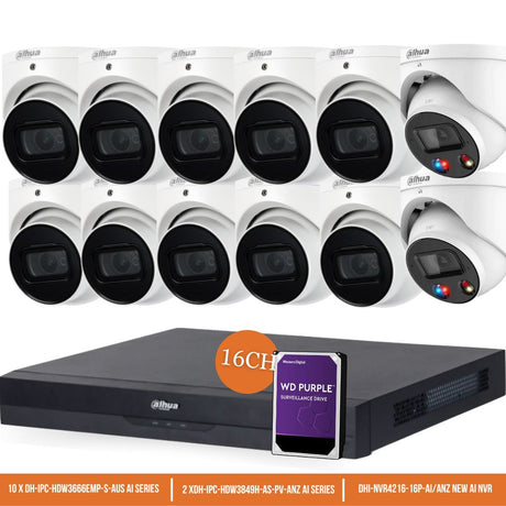 Dahua TiOC x 3X66 Security System: 2x TiOCs + 10x 6MP AI Cams, 16CH WizSense NVR + HDD