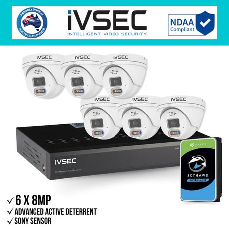 IVSEC Security Kit: 6x 8MP Adv. Deter Turret, SONY Sensor, 8CH NVR, HDD