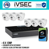 IVSEC Security Kit: 6x 12MP Adv. Deter Turret, 3.6mm, 8CH NVR, HDD