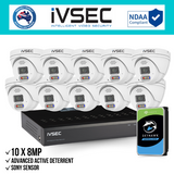 IVSEC Security Kit: 10x 8MP Adv. Deter Turret, SONY Sensor, 16CH NVR, HDD