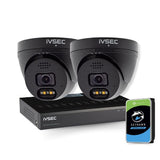 IVSEC Security Kit: 2x 8MP Adv. Deter Turret, SONY Sensor, Black, 4CH NVR, HDD