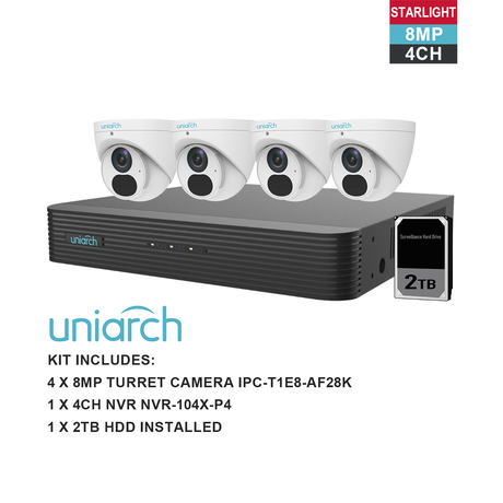 Uniarch K8044T 8MP 4CH Kit with 4 x Turret Cameras