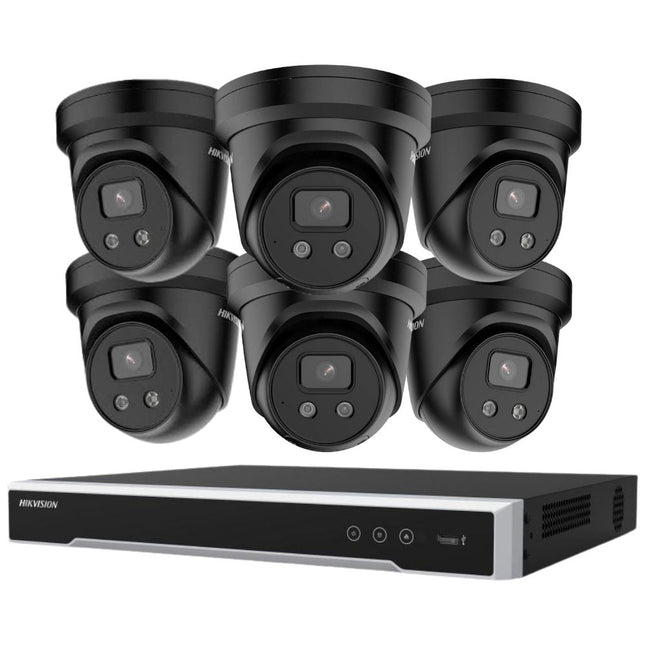 Hikvision Security Kit: 6x 6MP Black Turret, Acusense, Liveguard, 4CH NVR, HDD - HK-E6