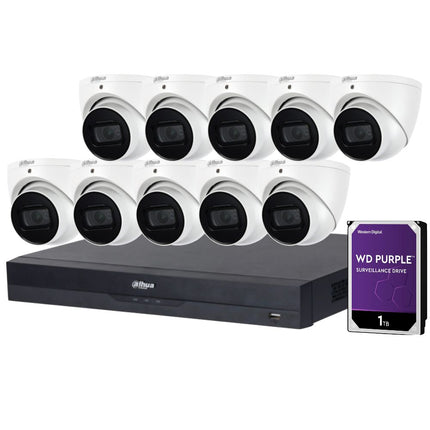 Dahua 16-Channel Security Kit: 16MP WizSense AI NVR, 10 X 5MP Lite Turret, Starlight, SMD