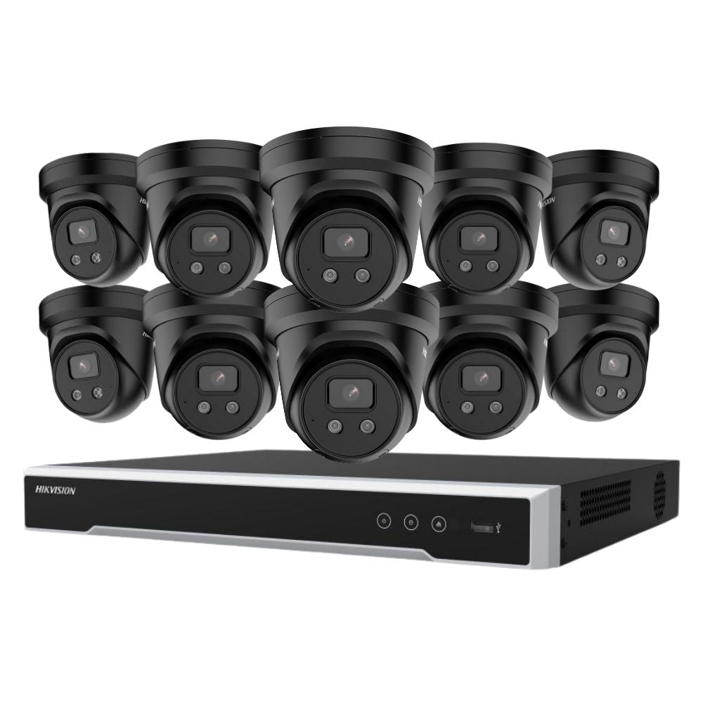 Hikvision Security Kit: 10x 6MP Black Turret, Acusense, Liveguard, 4CH NVR, HDD - HK-E10