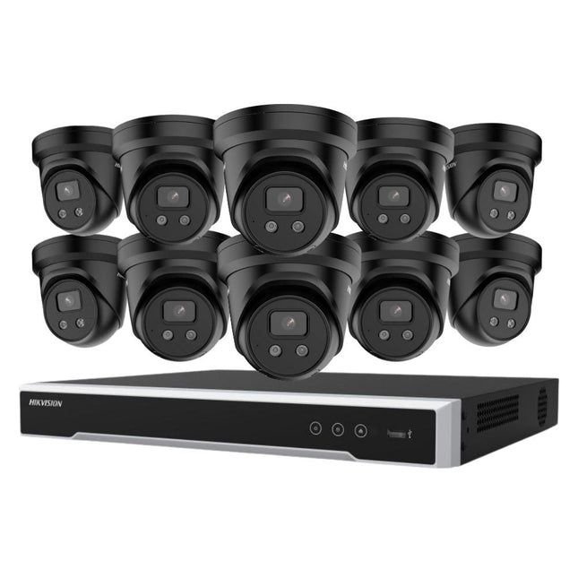 Hikvision Security Kit: 10x 8MP Black Turret, Acusense, Liveguard, 4CH NVR, HDD - HK-S10