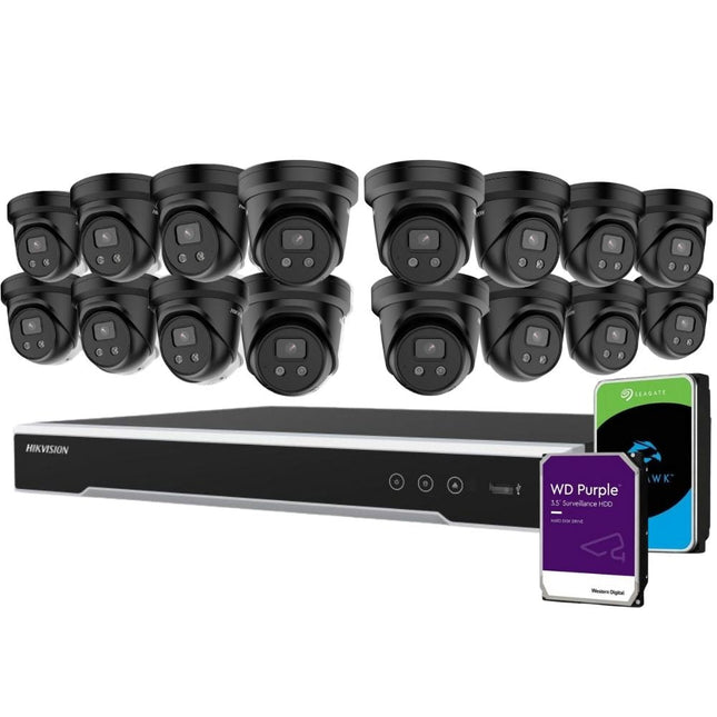 Hikvision Security Kit: 16x 8MP Black Turret, Acusense, 4CH NVR, HDD - HK-O16