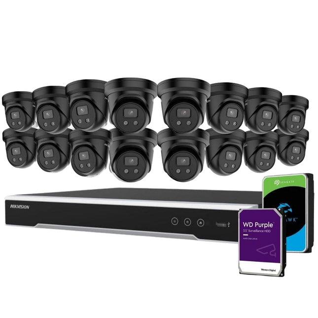 Hikvision Security Kit: 16x 6MP Black Turret, Acusense, Liveguard, 4CH NVR, HDD - HK-E16