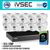 IVSEC Security Kit: 10x 12MP Adv. Deter Turret, 3.6mm, 16CH NVR, HDD