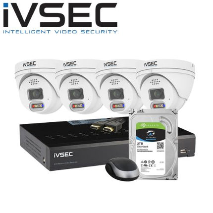 IVSEC 4 Channel Security Kits: KIT LX Series 4 X NC119XA IP CAM+ NR004XA-2TB 4 PoE NVR 4K, ADV DET, BASIC IVS - LVK-119