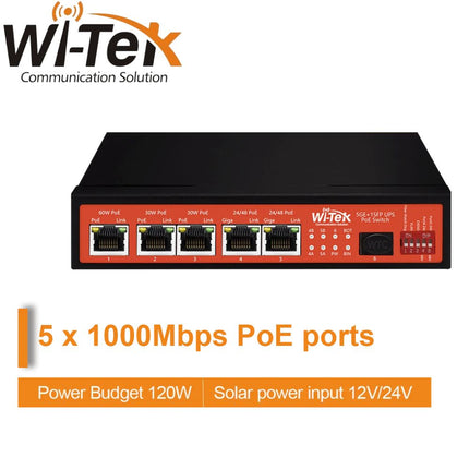 Wi-Tek 5GE+1SFP UPS No-Break Solar PoE Switch - WI-PS306GF-UPS-15A