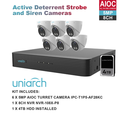 Uniarch K5086AIOC 5MP 8CH AIOC with 6 x AIOC Cameras