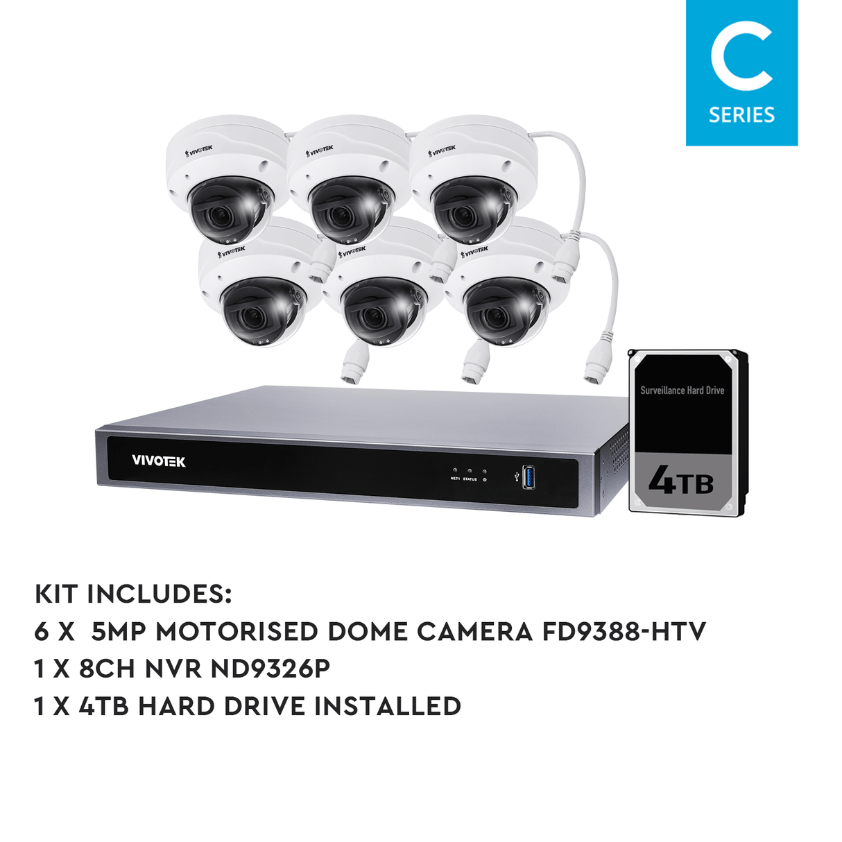 VIVOTEK 10 Camera Kit: 10x 5MP VF Bullet, IK10, 16CH AI NVR, 6TB HDD