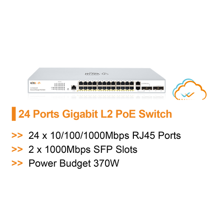 Wi-Tek WI-PCMS328GF V2 Giga Cloud Managed 24 Ports PoE Switch V2