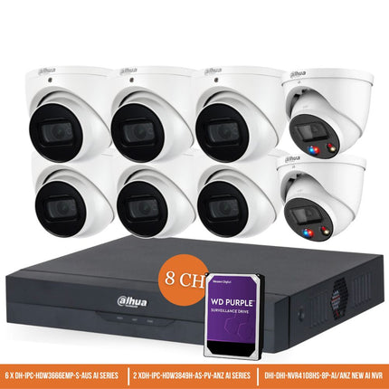 Dahua TiOC x 3X66 Security System: 2x TiOCs + 6x 6MP AI Cams, 8CH WizSense NVR + HDD