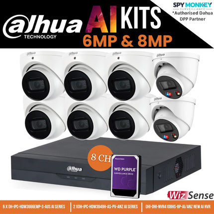 Dahua TiOC x 3X66 Security System: 2x TiOCs + 6x 6MP AI Cams, 8CH WizSense NVR + HDD