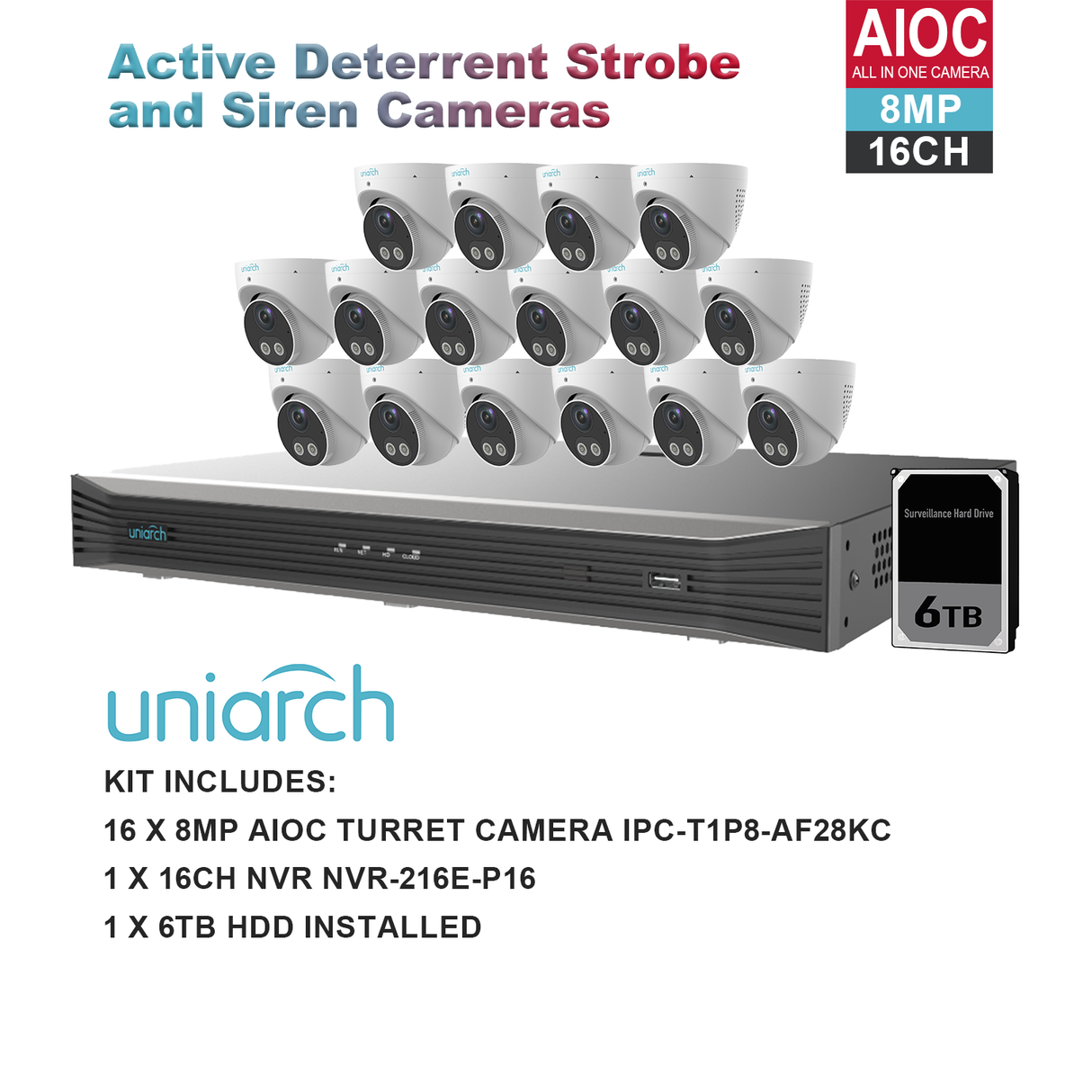 Uniarch K81616AIOC 8MP 16CH AIOC with 16 x AIOC Cameras