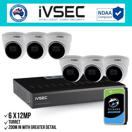 IVSEC Security Kit: 6x 12MP Turret, 3.6mm, 8CH NVR, HDD