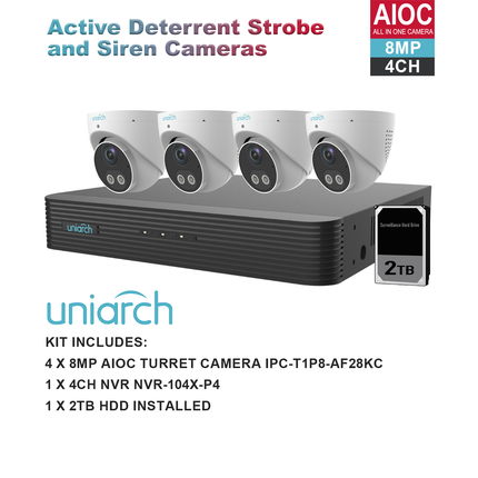 Uniarch K8044AIOC 8MP 4CH AIOC with 4 x AIOC Cameras