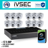 IVSEC Security Kit: 12x 4MP Adv. Deter Turret, LX Series, 16CH NVR, HDD