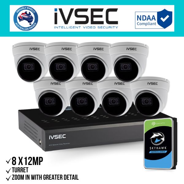 IVSEC Security Kit: 8x 12MP Turret, 3.6mm, 8CH NVR, HDD