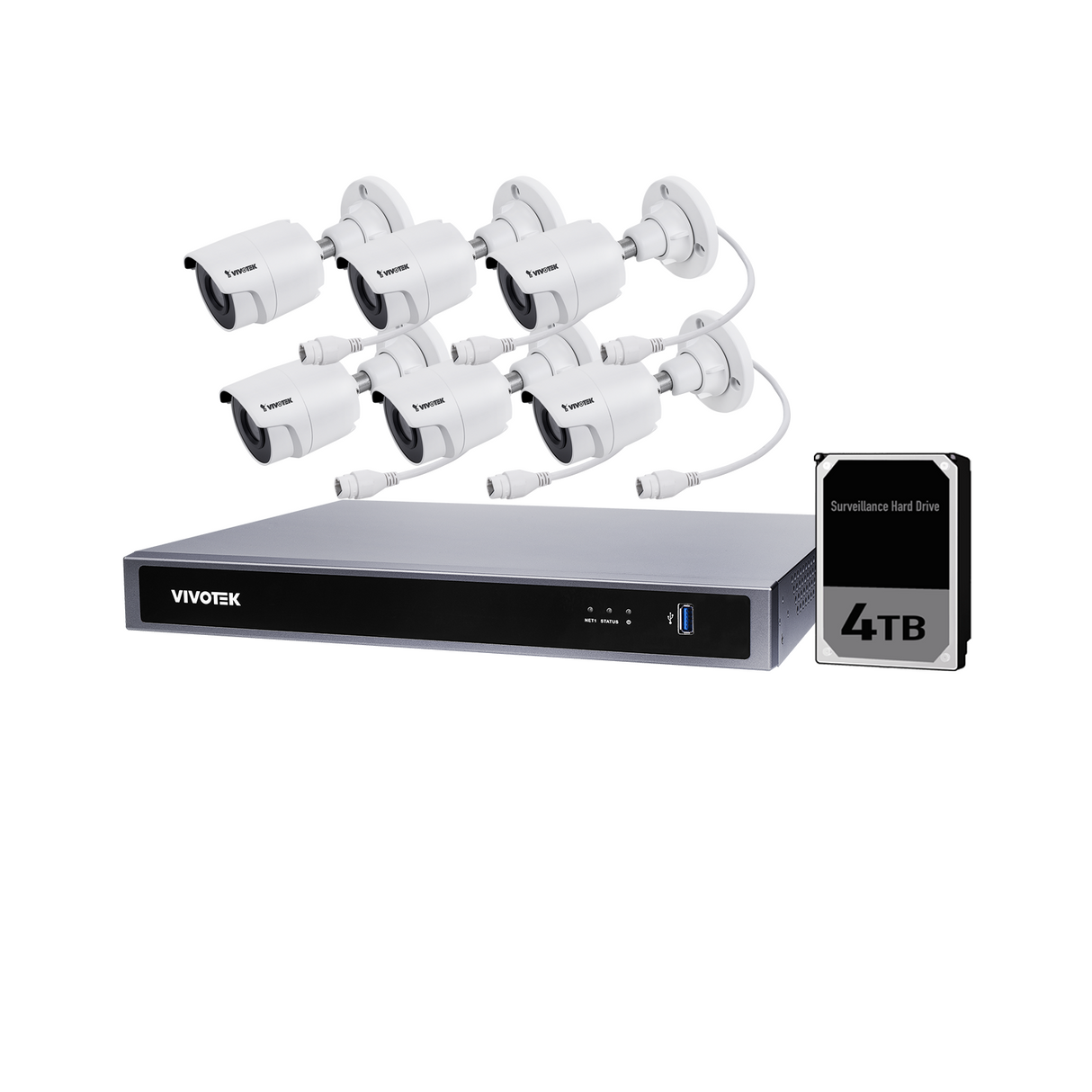 Vivotek 6 Camera Kit: 6x 5MP Turret, Mic, 8CH AI NVR, 4TB HDD