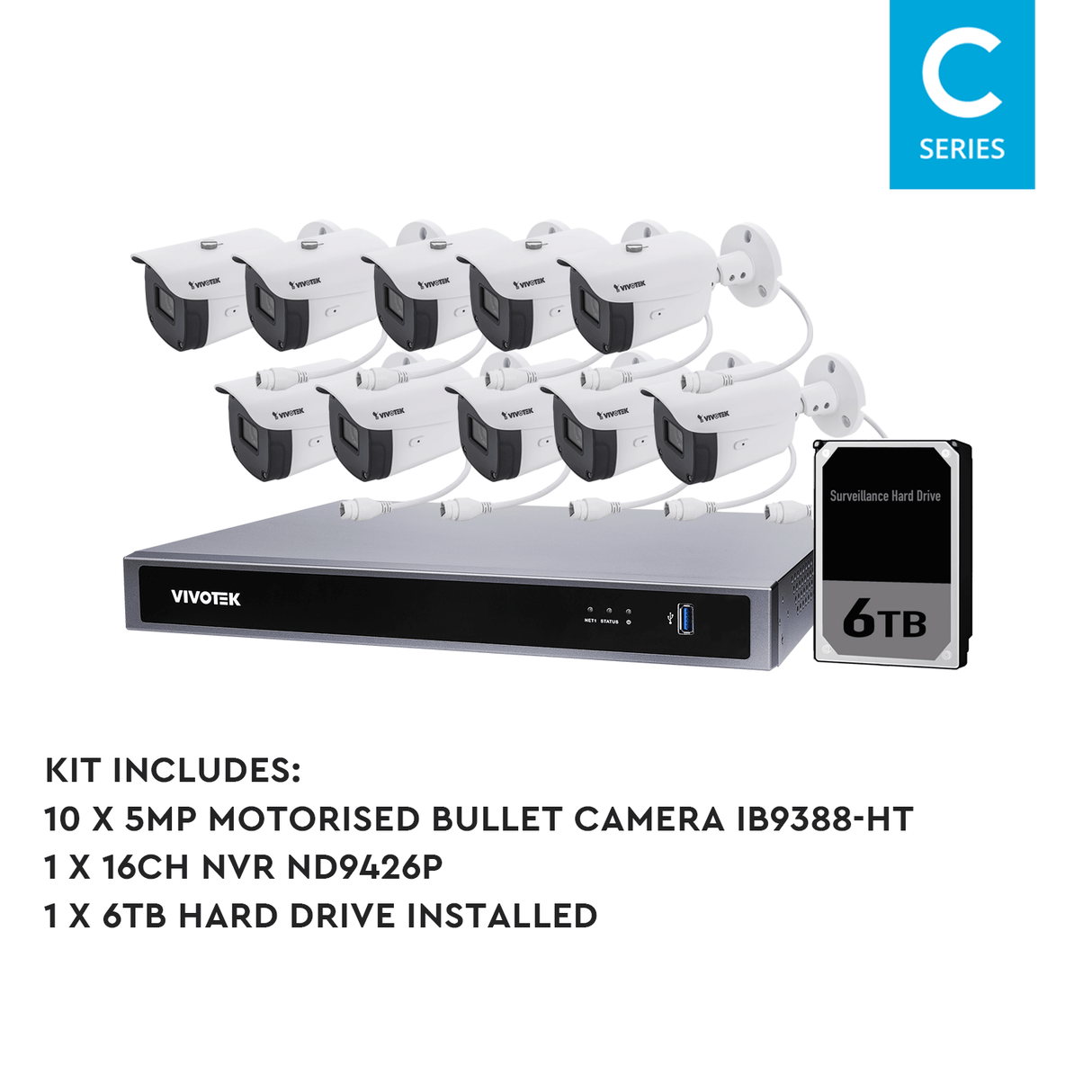 VIVOTEK 6 Camera Kit: 6x 5MP Bullet, 8CH AI NVR, 4TB HDD