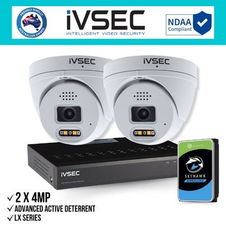 IVSEC Security Kit: 2x 4MP Adv. Deter Turret, LX Series, 4CH NVR, HDD