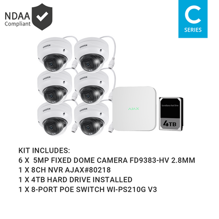 Ajax KIT-AJAX-AI-5MP8064D-W 8CH White NVR Vivotek AI 5MP Fixed Dome Kit