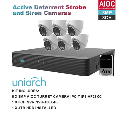 Uniarch K8086AIOC 8MP 8CH AIOC with 6 x AIOC Cameras