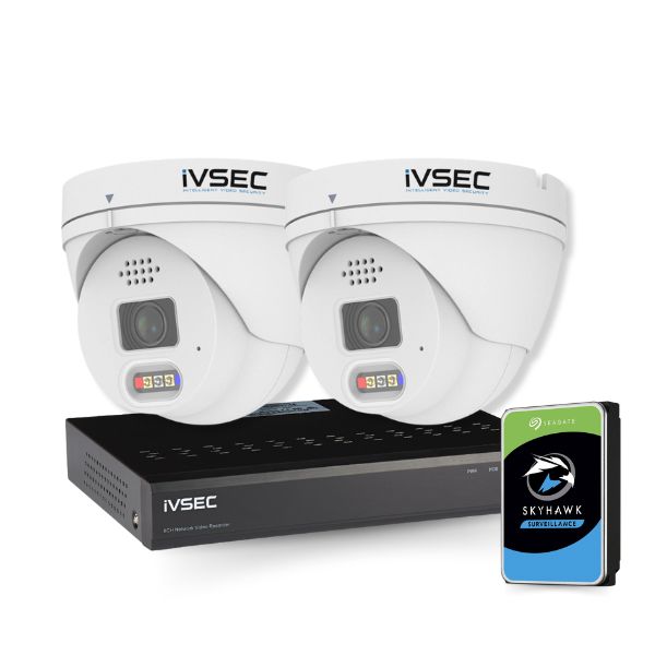 IVSEC Security Kit: 2x 12MP Adv. Deter Turret, 3.6mm, 8CH NVR, HDD