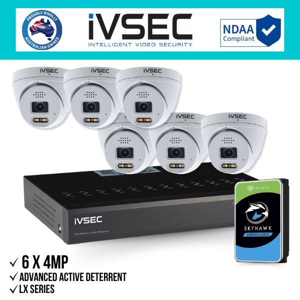 IVSEC Security Kit: 6x 4MP Adv. Deter Turret, LX Series, 8CH NVR, HDD