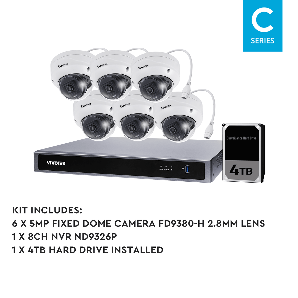 VIVOTEK 10 Camera Kit: 10x 5MP VF Bullet, 16CH AI NVR, 6TB HDD