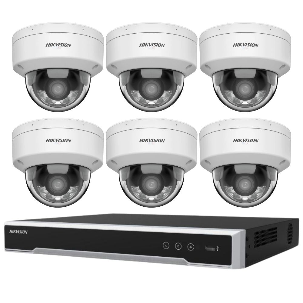 Hikvision Security Kit: 6x 6MP Dome, Smart Hybrid, ColorVu, 4CH NVR, HDD - HK-H6