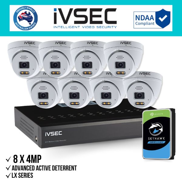 IVSEC Security Kit: 8x 4MP Adv. Deter Turret, LX Series, 8CH NVR, HDD