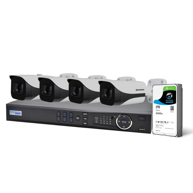 Securview Professional 8 Channel 8.0MP HDCVI Surveillance Kit (4 x Fixed Cameras, 2TB HDD)