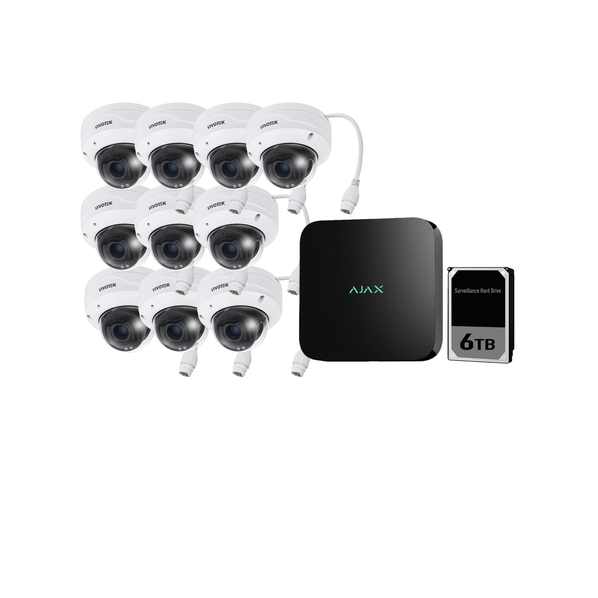 Ajax 16CH Black NVR Vivotek AI 5MP Motorised Dome Kit - KIT-AJAX-AI-5MP16106DM-B