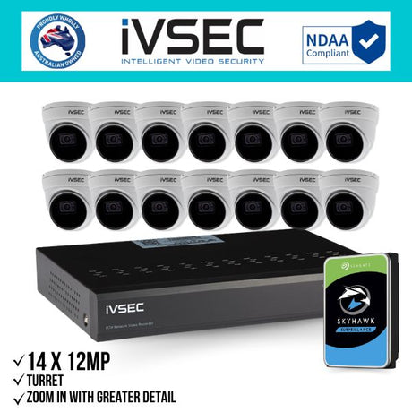 IVSEC Security Kit: 14x 12MP Turret, 3.6mm, 16CH NVR, HDD