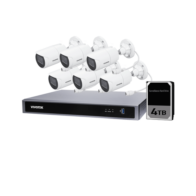 Vivotek AI 6 Camera Kit: 6x 5MP VF Dome, IK10, 8CH AI NVR, 4TB HDD