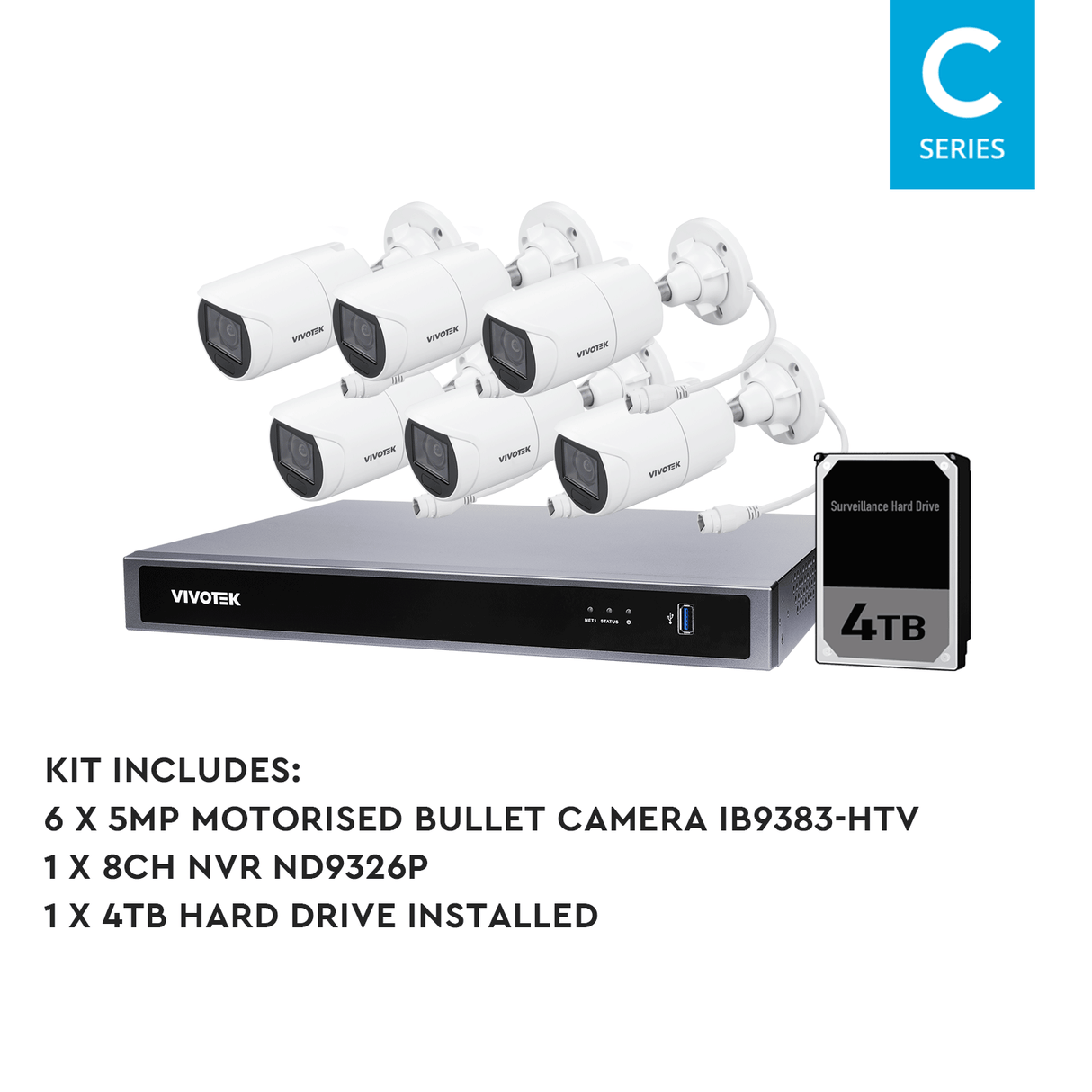 VIVOTEK AI 6 Camera Kit: 6x 5MP VF Dome, IK10, 8CH AI NVR, 4TB HDD