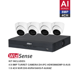 Dahua WizSense 4 Camera Kit: 4x 8MP 3X66 Turret, 4Ch AI NVR - K8044T