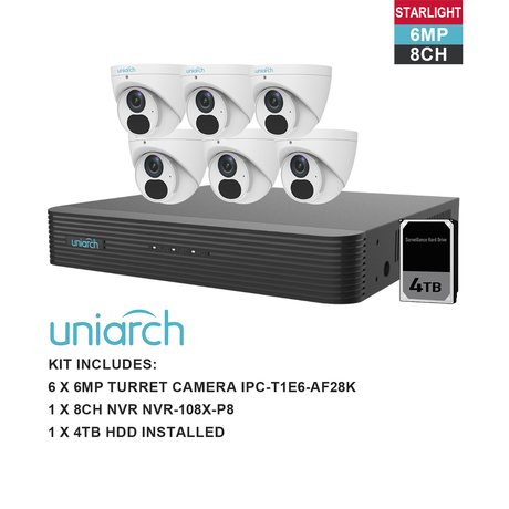 Uniarch K6086T 6MP 8CH Kit with 6 x Turret Cameras