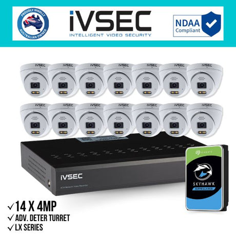 IVSEC Security Kit: 14x 4MP Adv. Deter Turret, LX Series, 16CH NVR, HDD