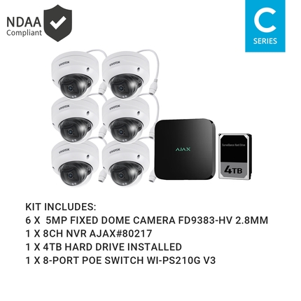 Ajax KIT-AJAX-AI-5MP8064D-B 8CH Black NVR Vivotek AI 5MP Fixed Dome Kit