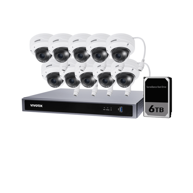 Vivotek 10 Camera Kit: 10x 5MP VF Dome, IK10, Mic, 16CH AI NVR, 6TB HDD